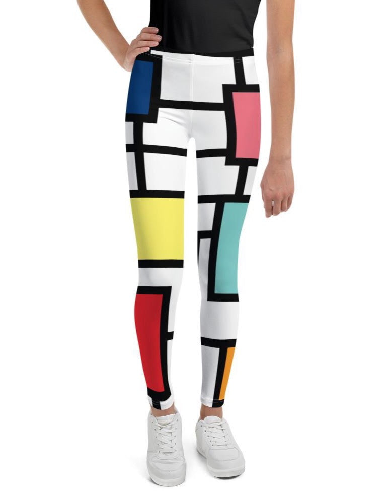 The Cool ppl youth activewear leggings inspired by Pete Mondrian retro art of the 60's